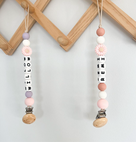 Personalised Daisy Dummy Clip & Teething Ring Bundle