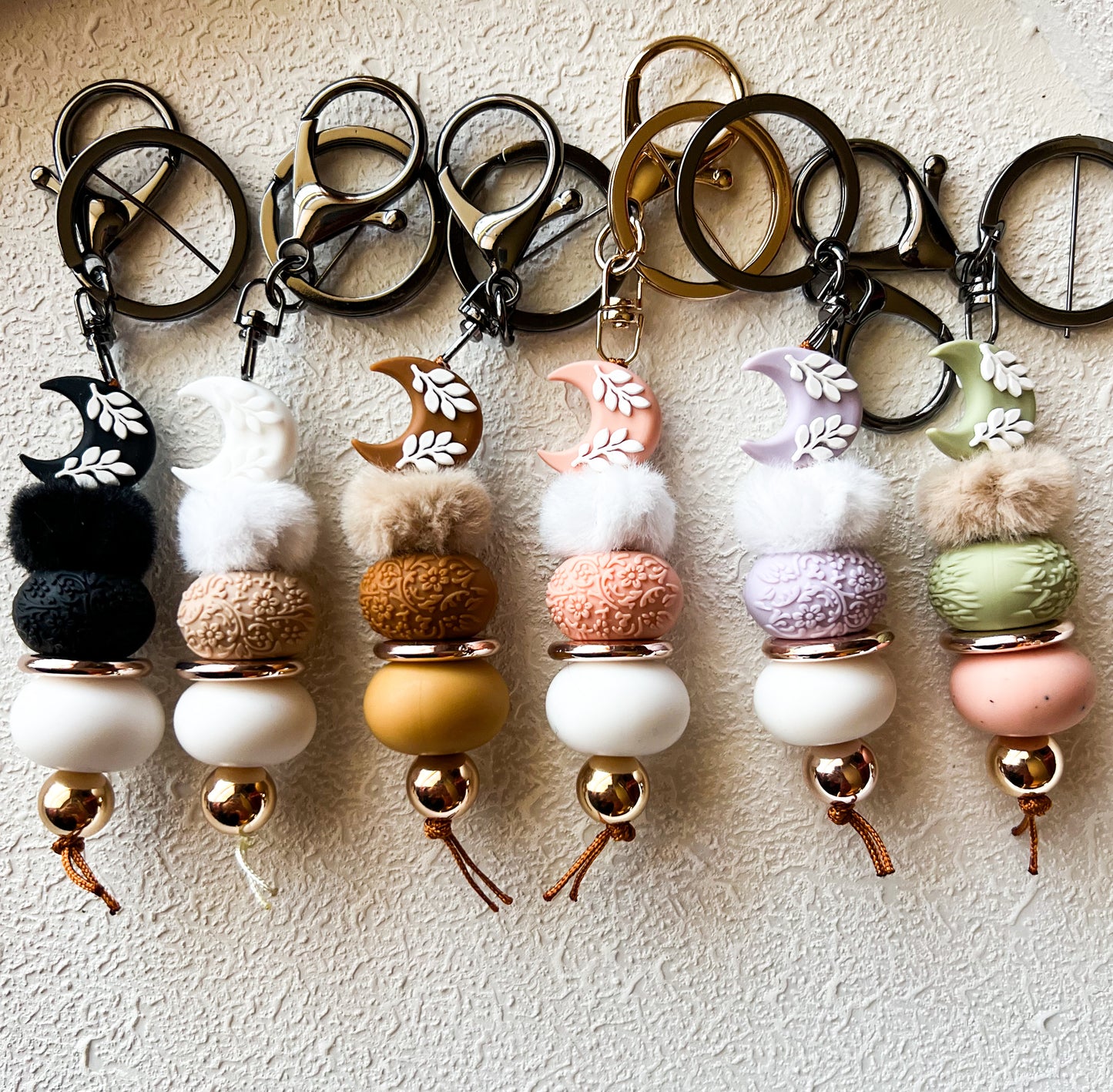 Fluffy Crescent Moon Keychains