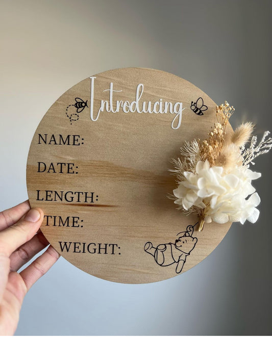 Poohbear timber birth announcement