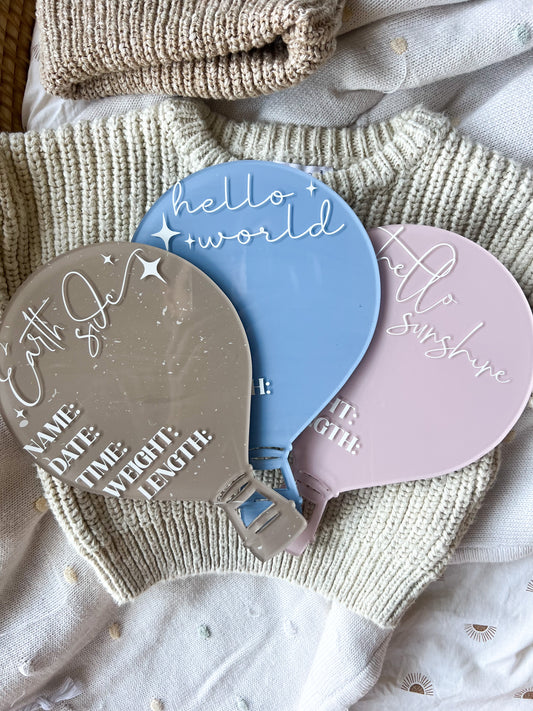 Hot Air-Balloon Acrylic Birth Details Plaque