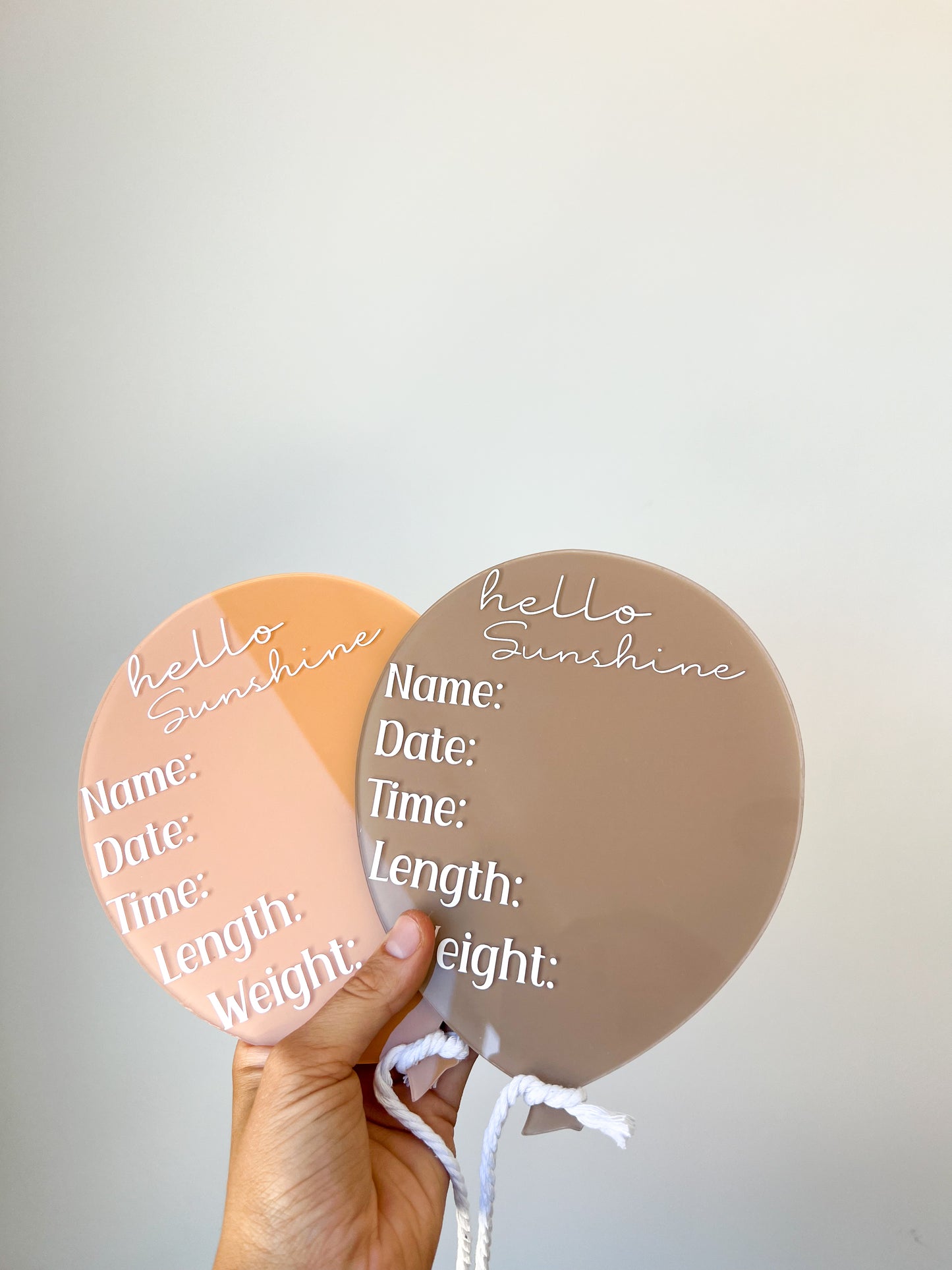 ‘Hello Sunshine’ balloon acrylic birth announcement