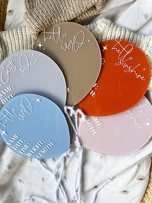 Balloon Acrylic Birth Details Plaque