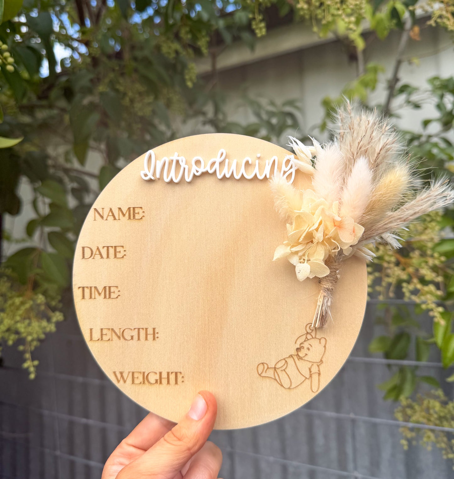 Poohbear timber birth announcement