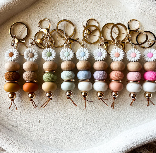 Naturals Speckled Daisy Keychain