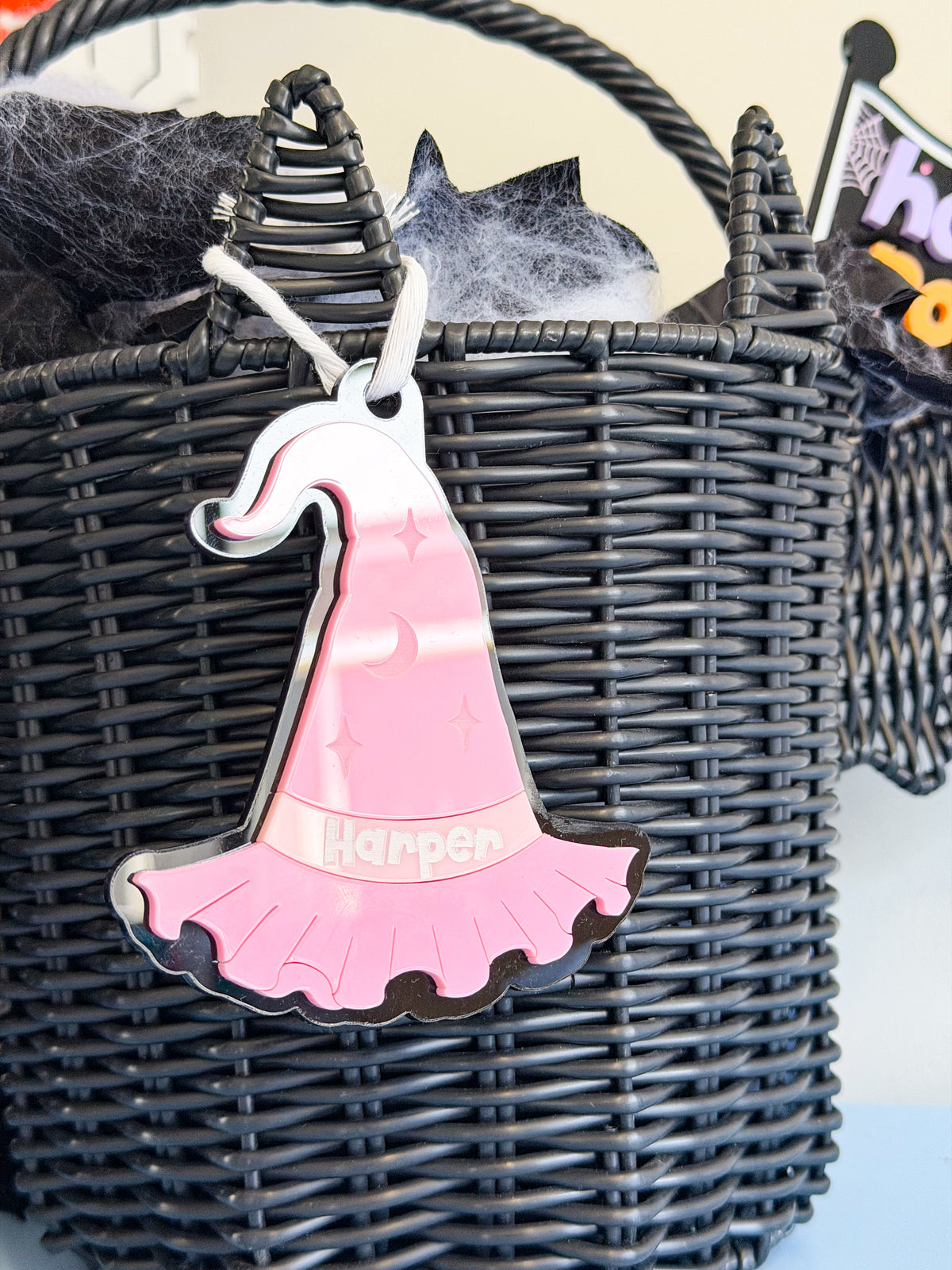 Personalised Acrylic Witch Hat Tag
