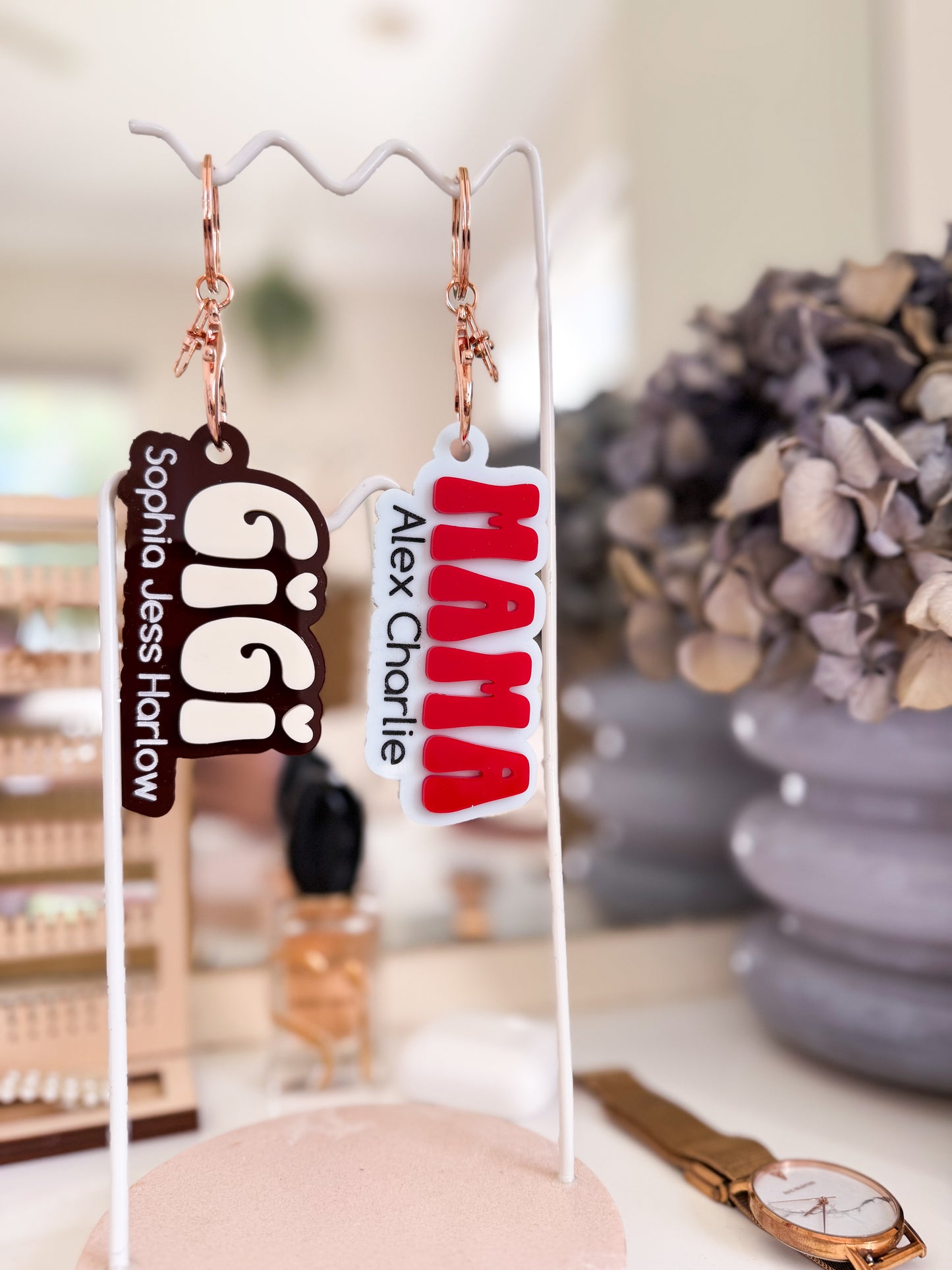 Double layer mum keychain with children's names