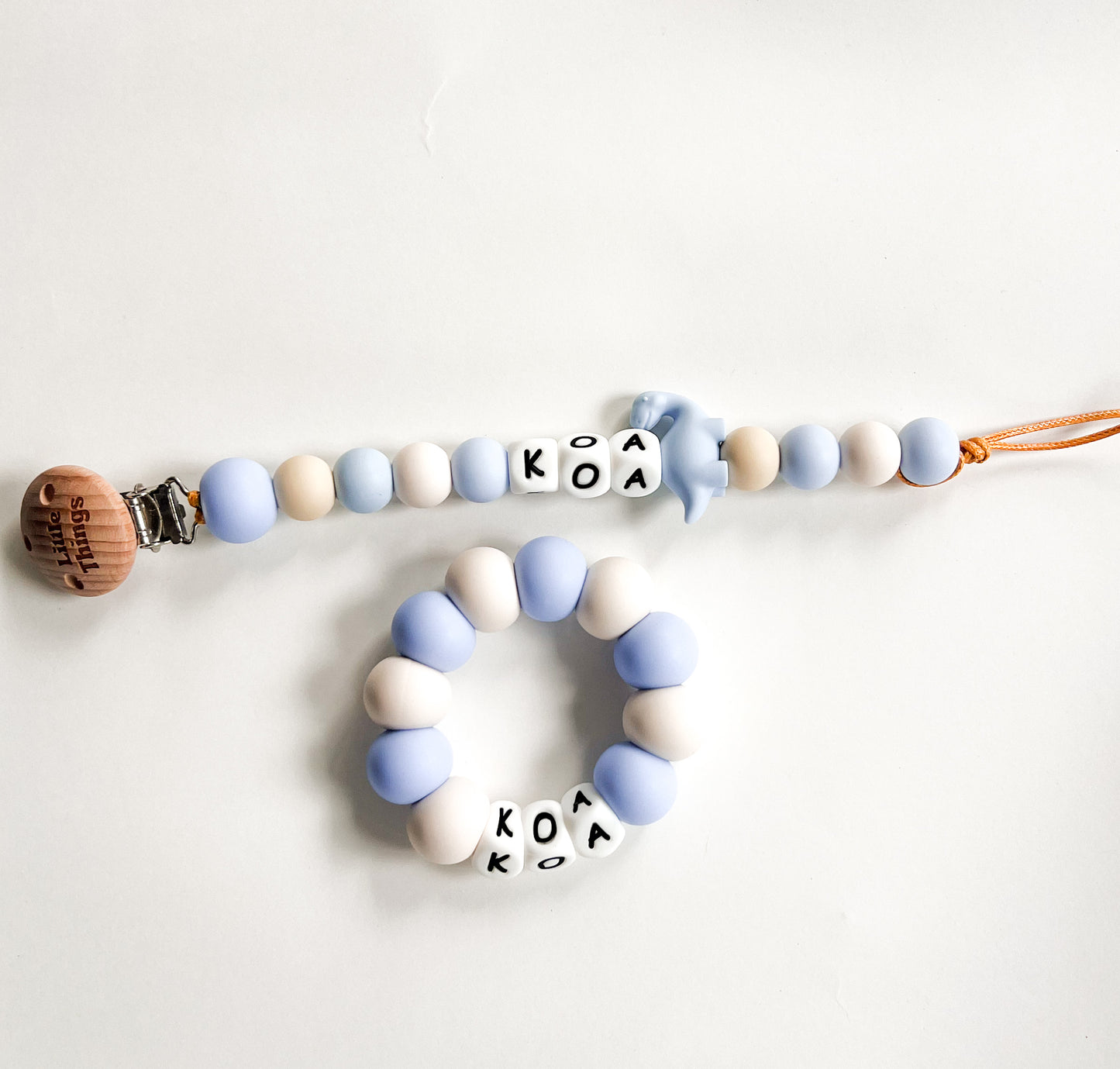 Personalized Dino Dummy Clip & Teething Ring Bundle