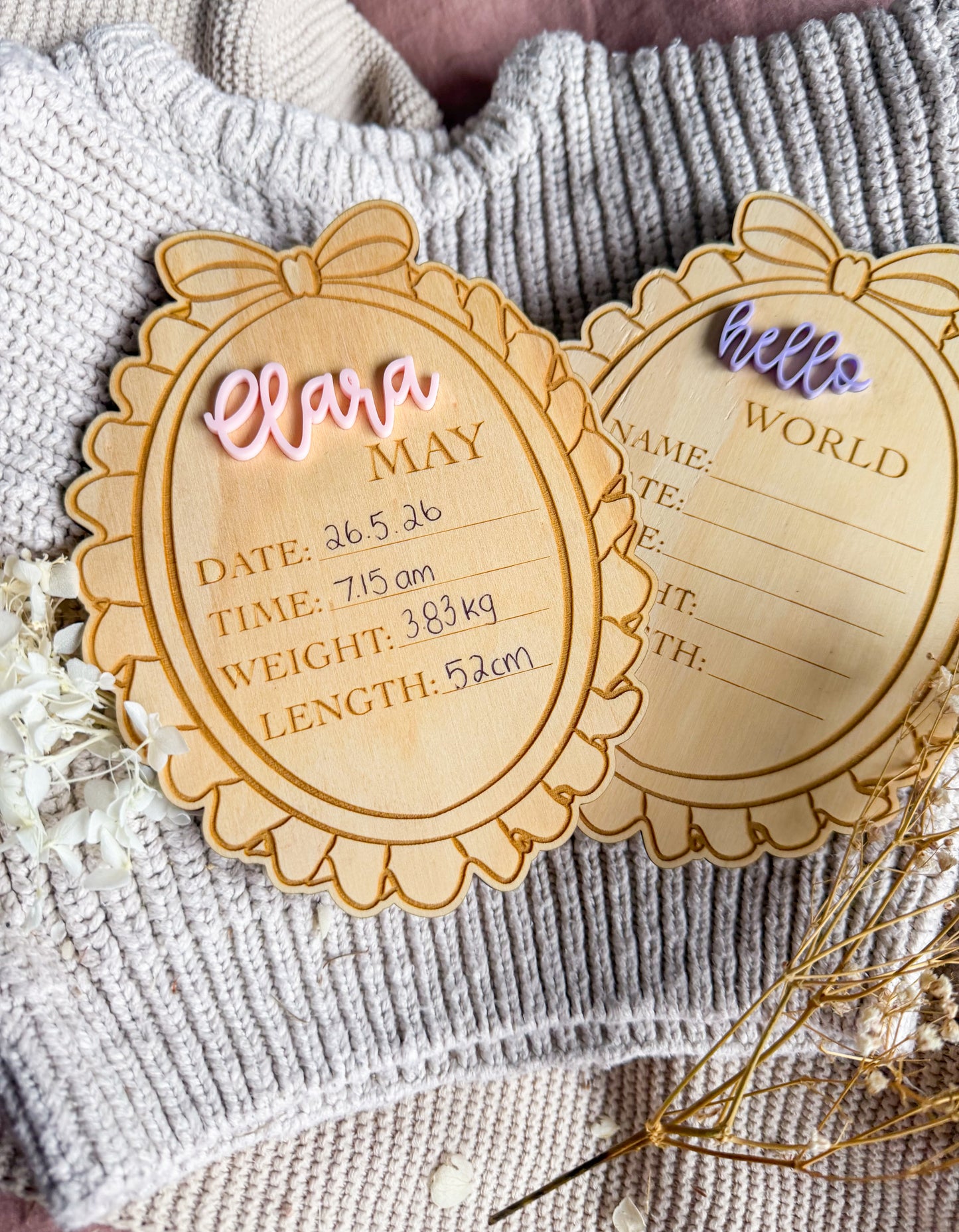 Bow Birth Announcement Plaque