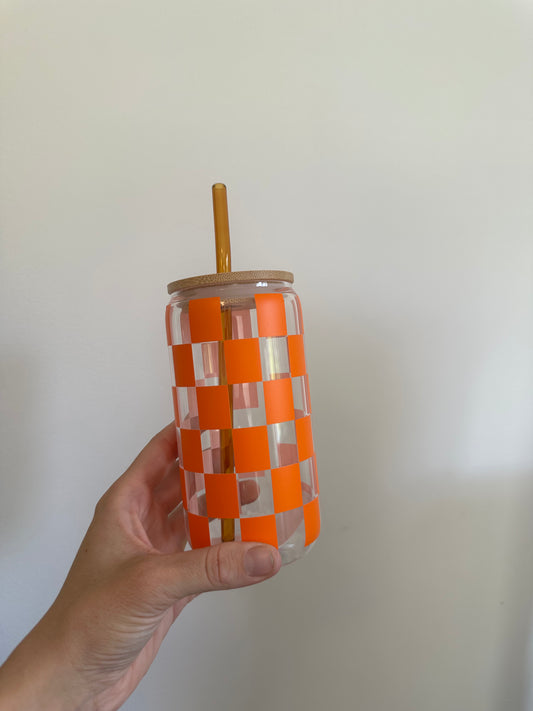 Glass cup with lid & straw