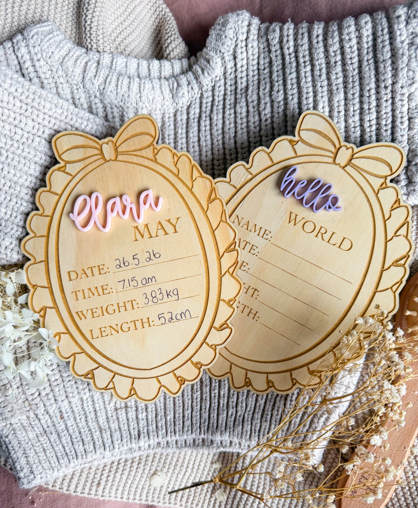 Bow Birth Announcement Plaque