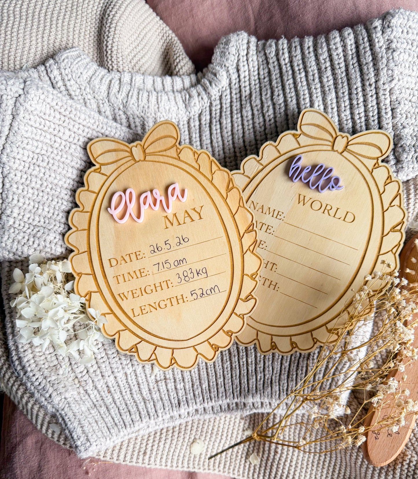 Bow Birth Announcement Plaque