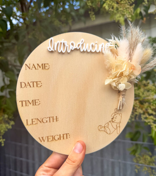 Poohbear timber birth announcement
