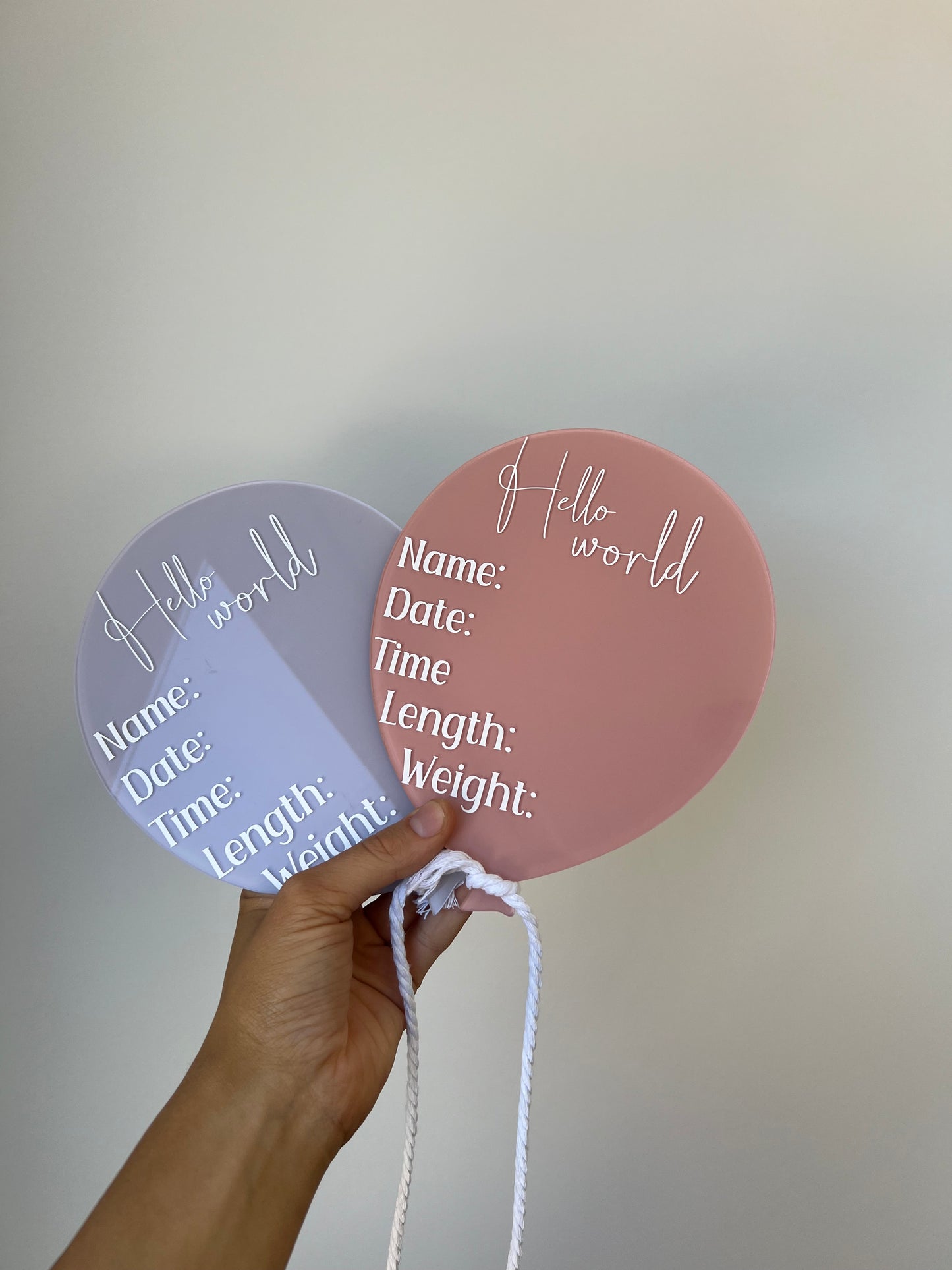 'Hello world' balloon acrylic birth announcement