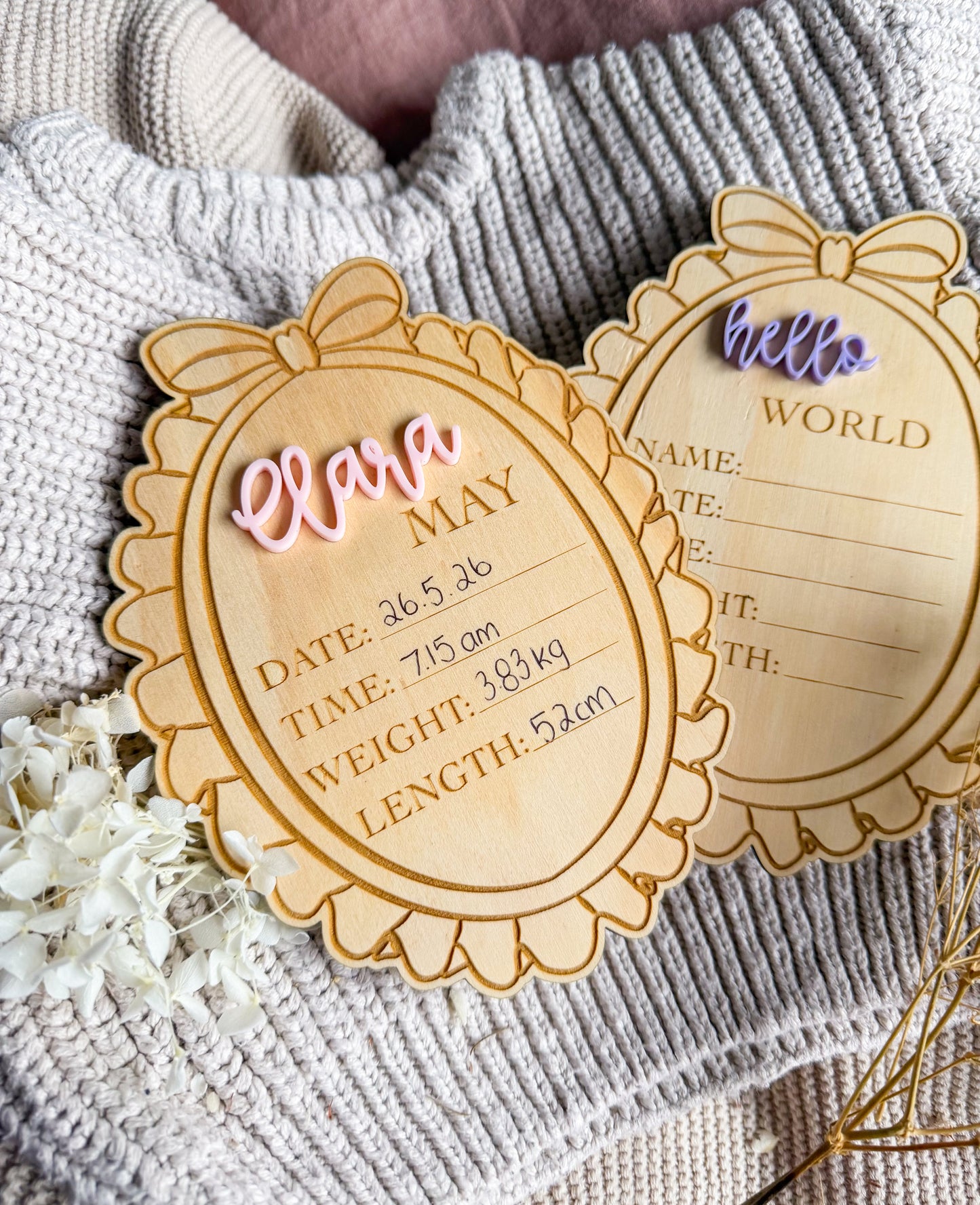Bow Birth Announcement Plaque