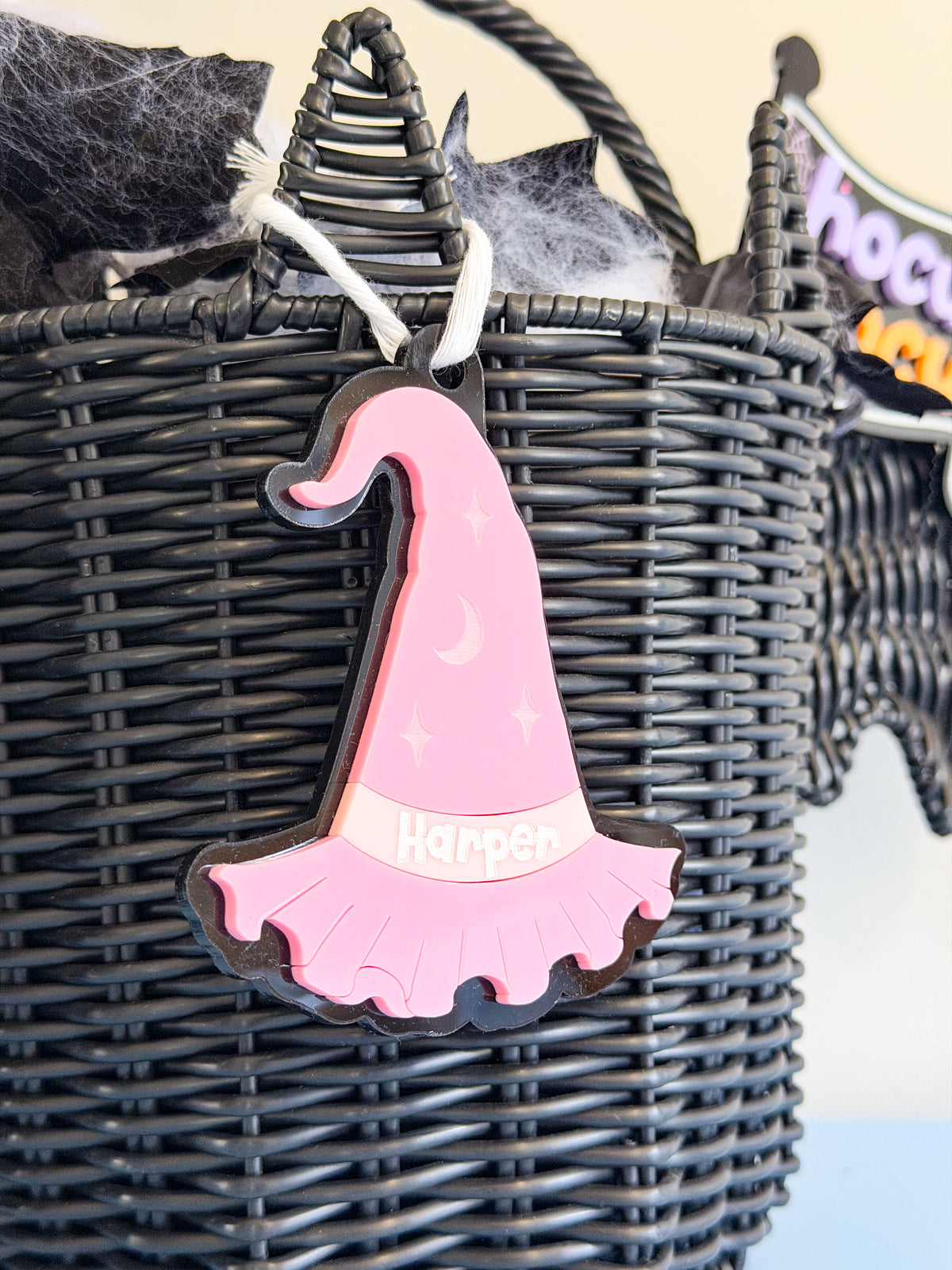 Personalised Acrylic Witch Hat Tag