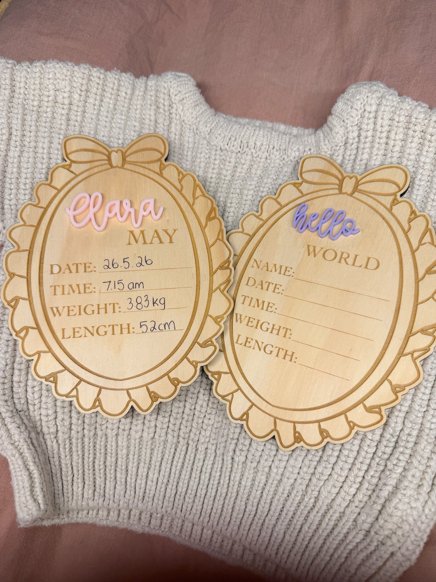 Bow Birth Announcement Plaque