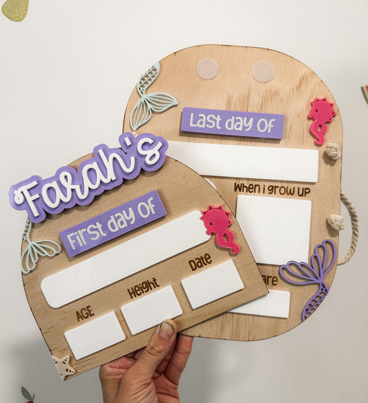 Personalised Mermaid first & last day boards
