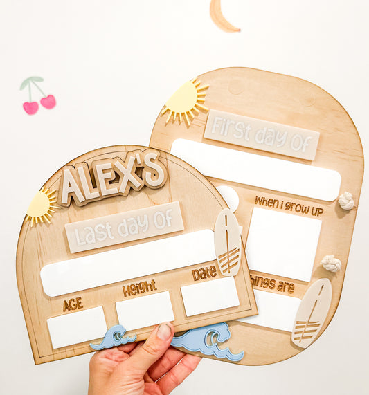 Personalised Beachy first & last day boards