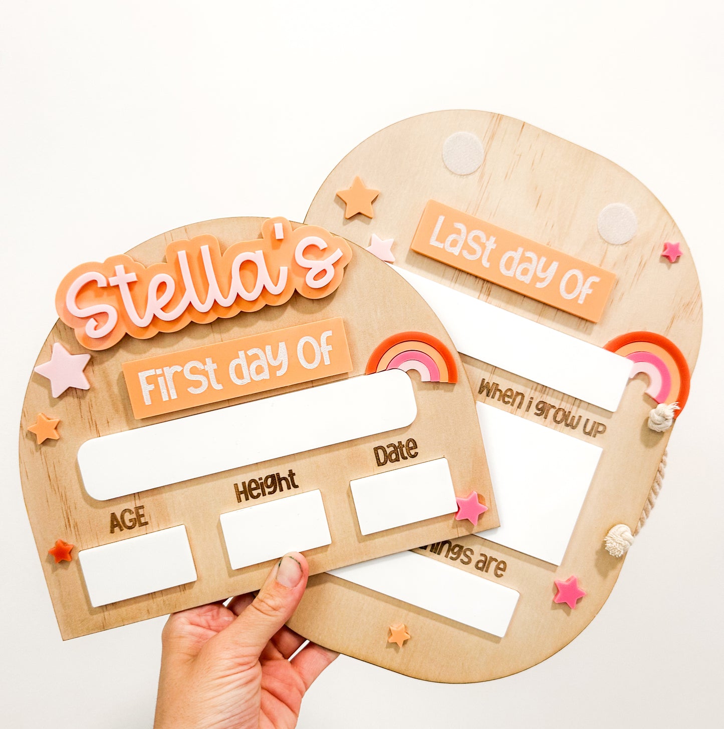 Personalised Rainbow first & last day boards