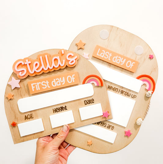 Personalised Rainbow first & last day boards