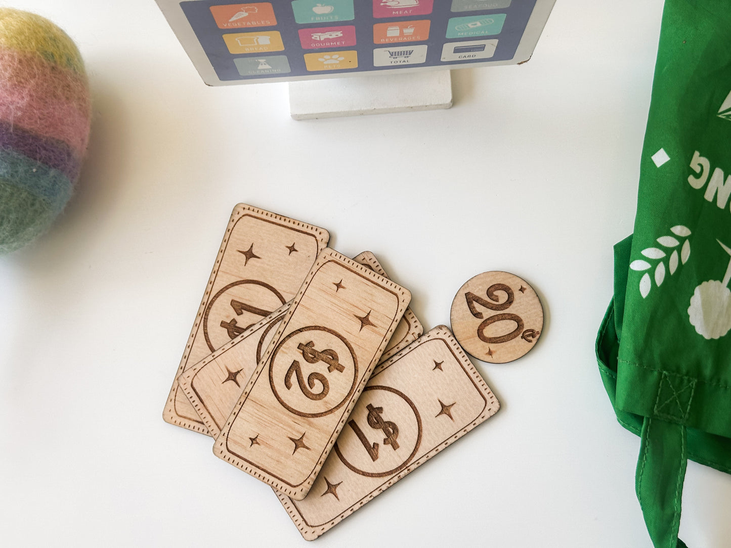 Kids timber play money (16pc set)