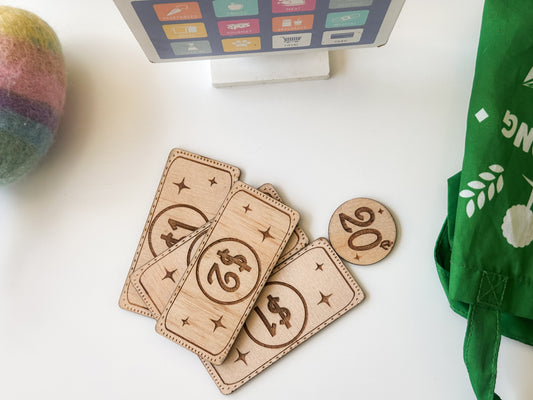 Kids timber play money (16pc set)