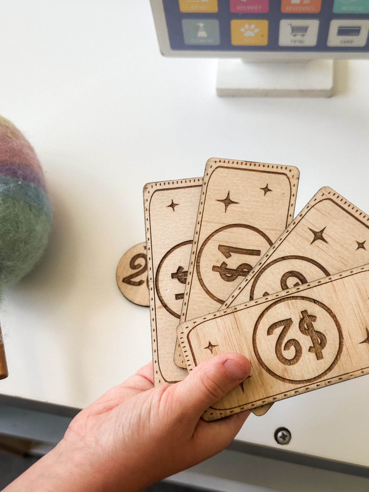 Kids timber play money (16pc set)