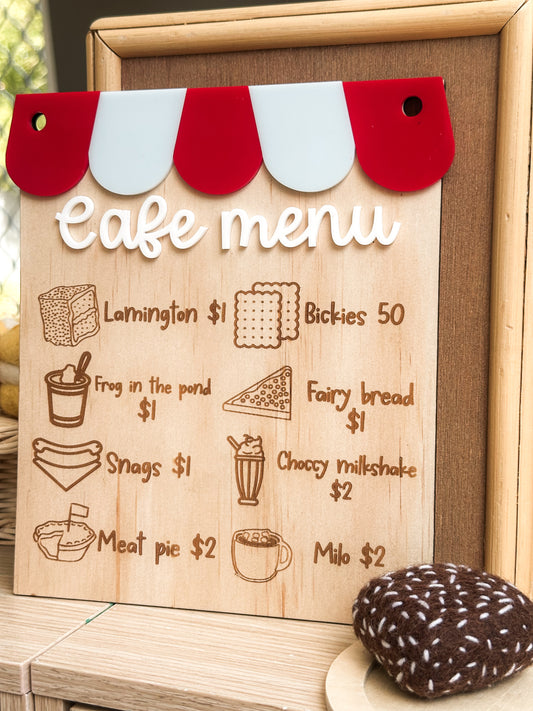 Aussie classic's cafe menu