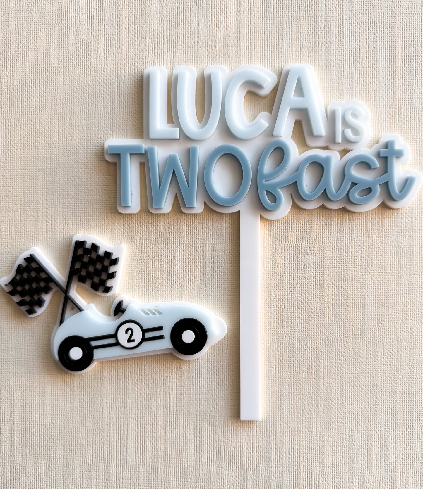 Personalised two fast cake topper with fropper