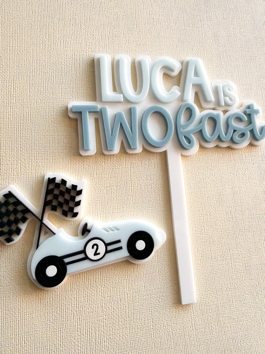 Personalised two fast cake topper with fropper