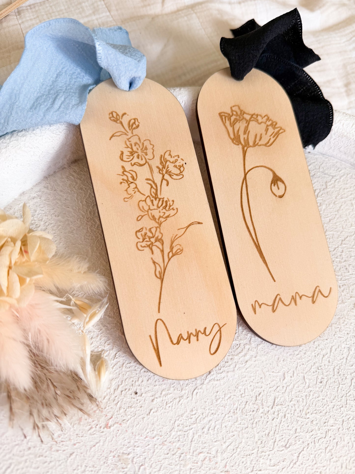 Timber birth flower bookmark