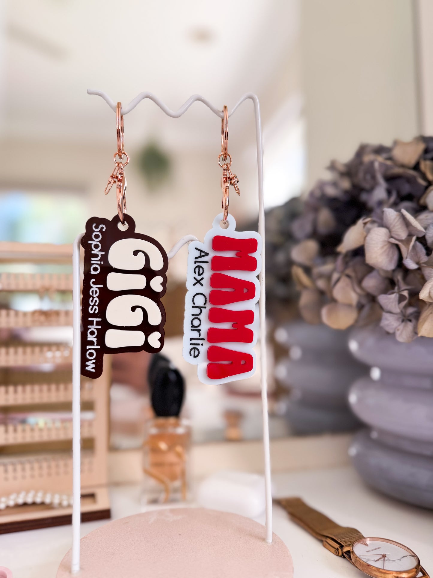 Double layer mum keychain with children's names
