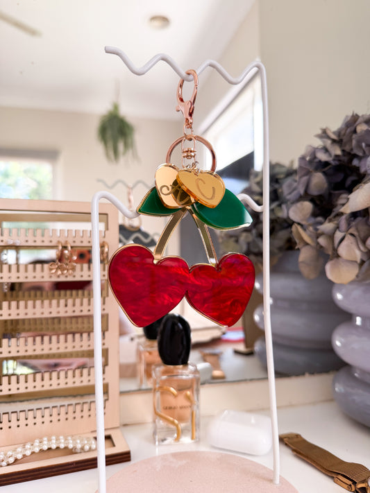 Cherry initial keychain charm