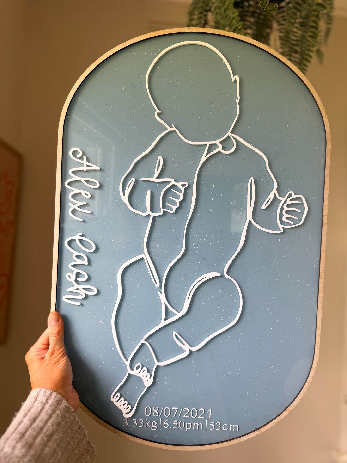 1:1 Scale 3D line art birth plaque (Acrylic base)