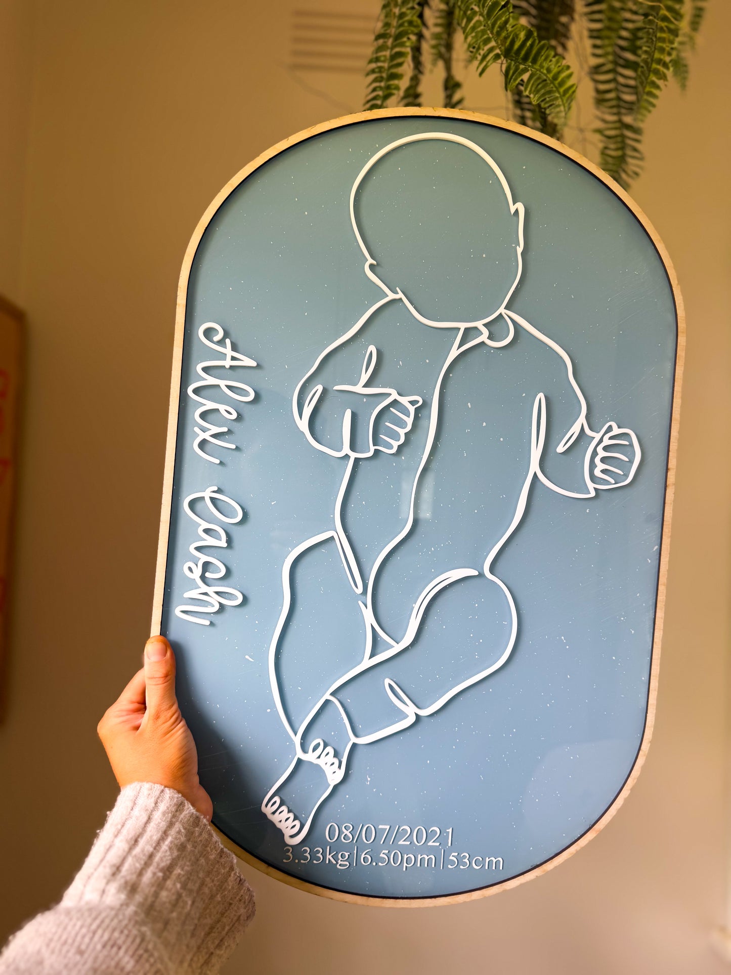 1:1 Scale 3D line art birth plaque (TIMBER BASE)