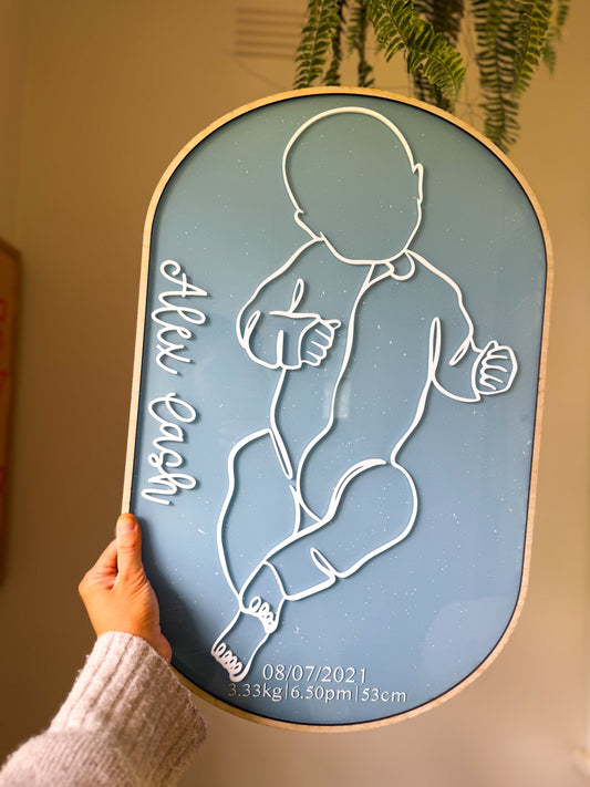 1:1 Scale 3D line art birth plaque (TIMBER BASE)