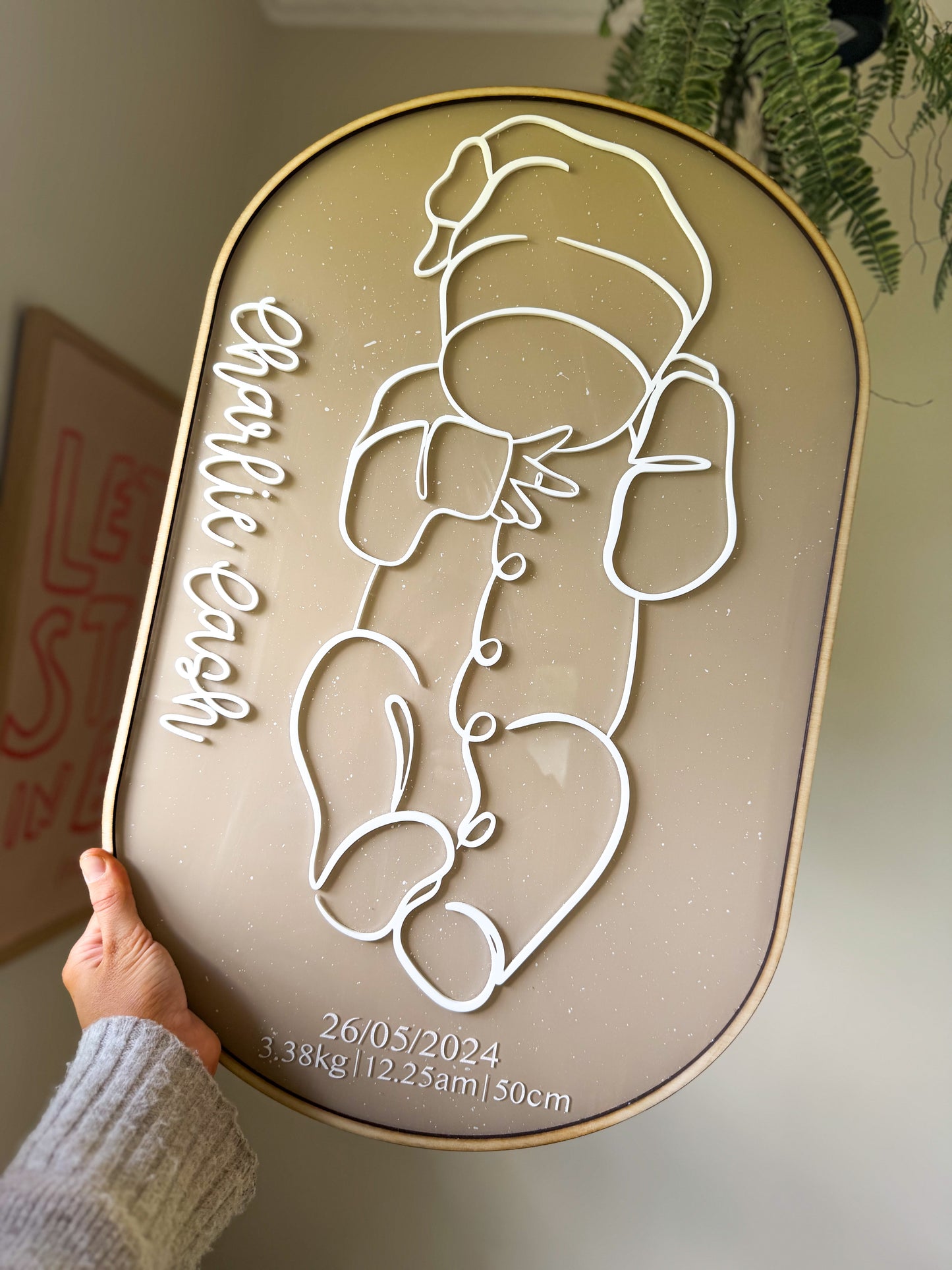 1:1 Scale 3D line art birth plaque (Acrylic base)