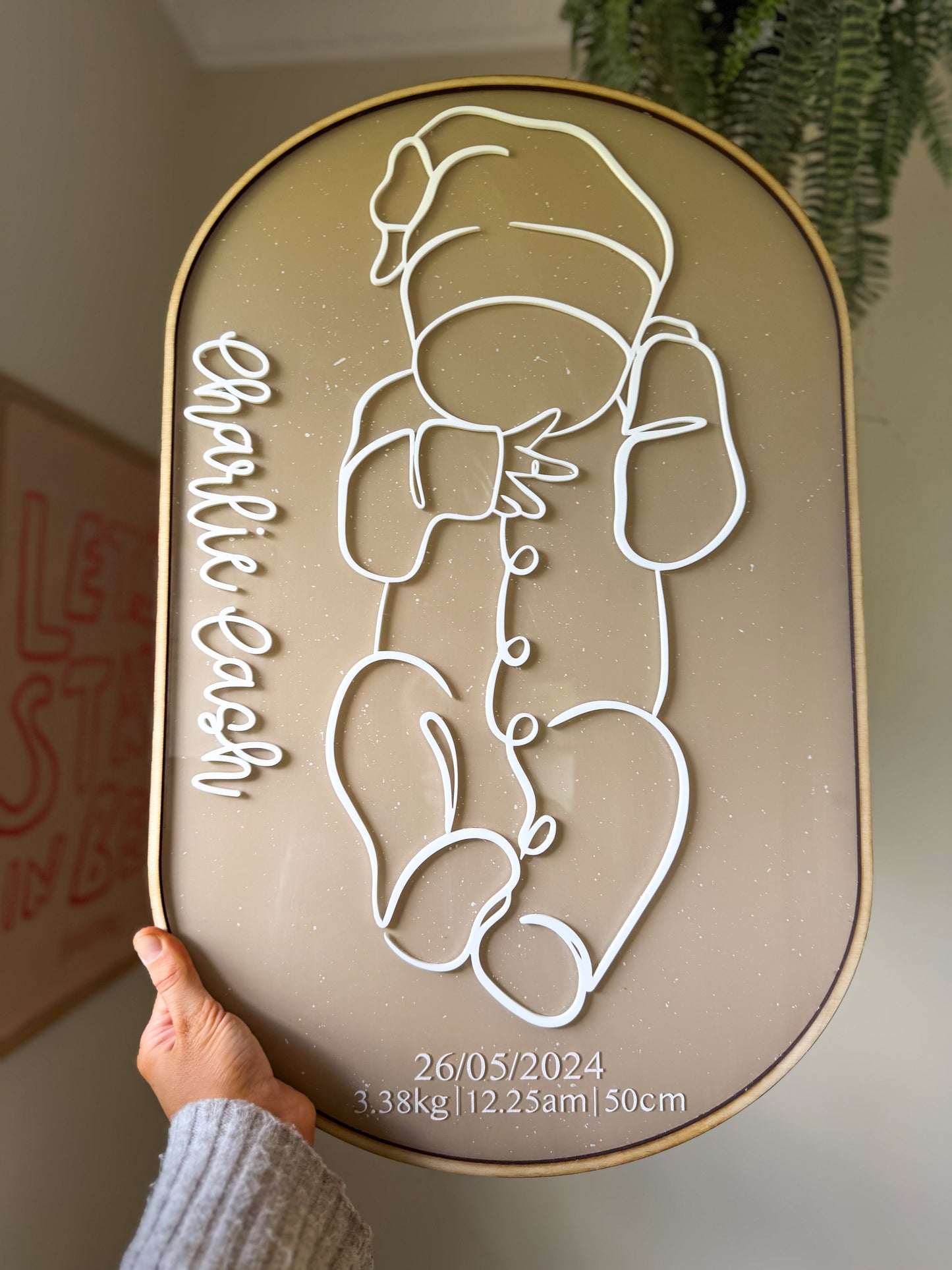 1:1 Scale 3D line art birth plaque (TIMBER BASE)