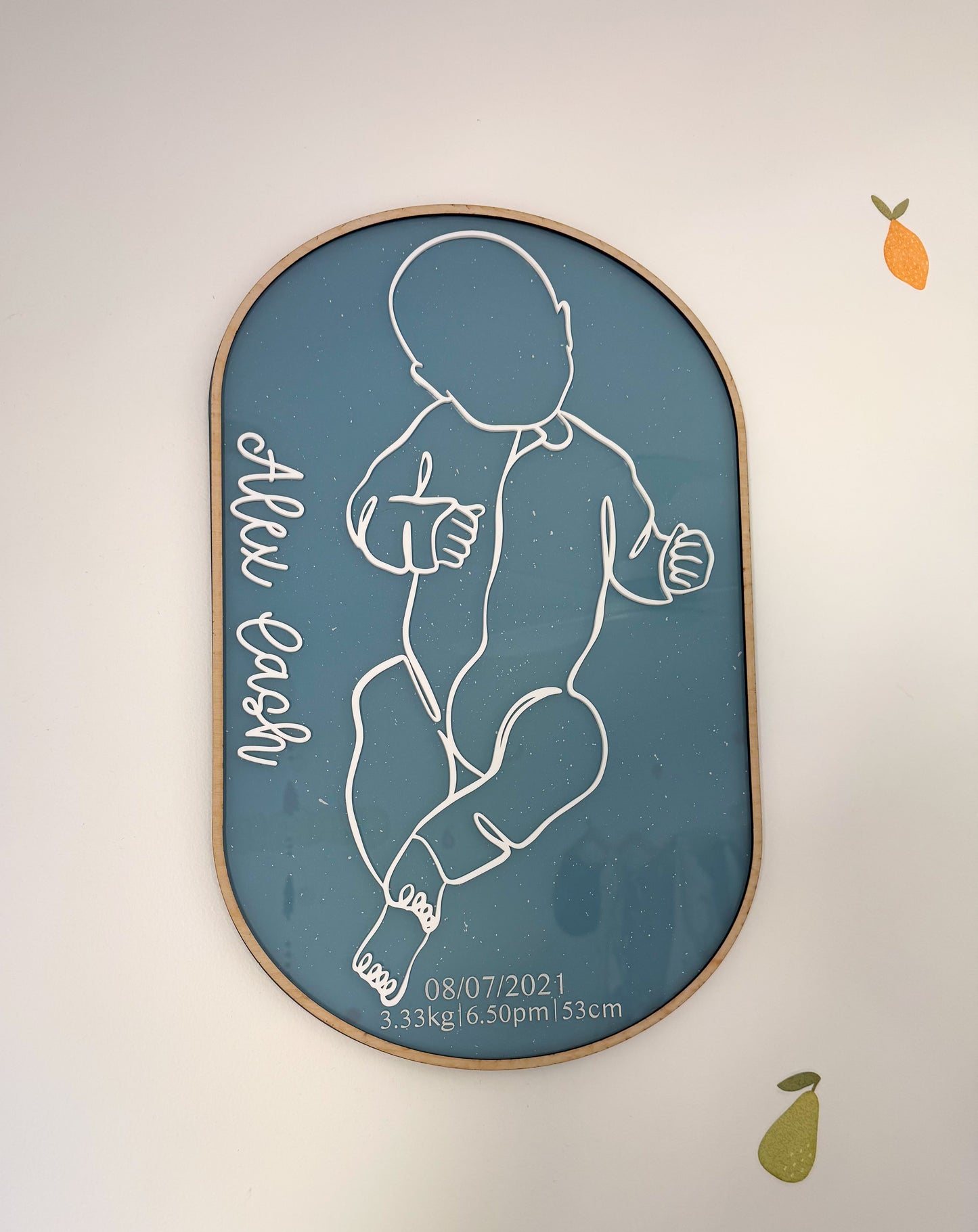 1:1 Scale 3D line art birth plaque (Acrylic base)