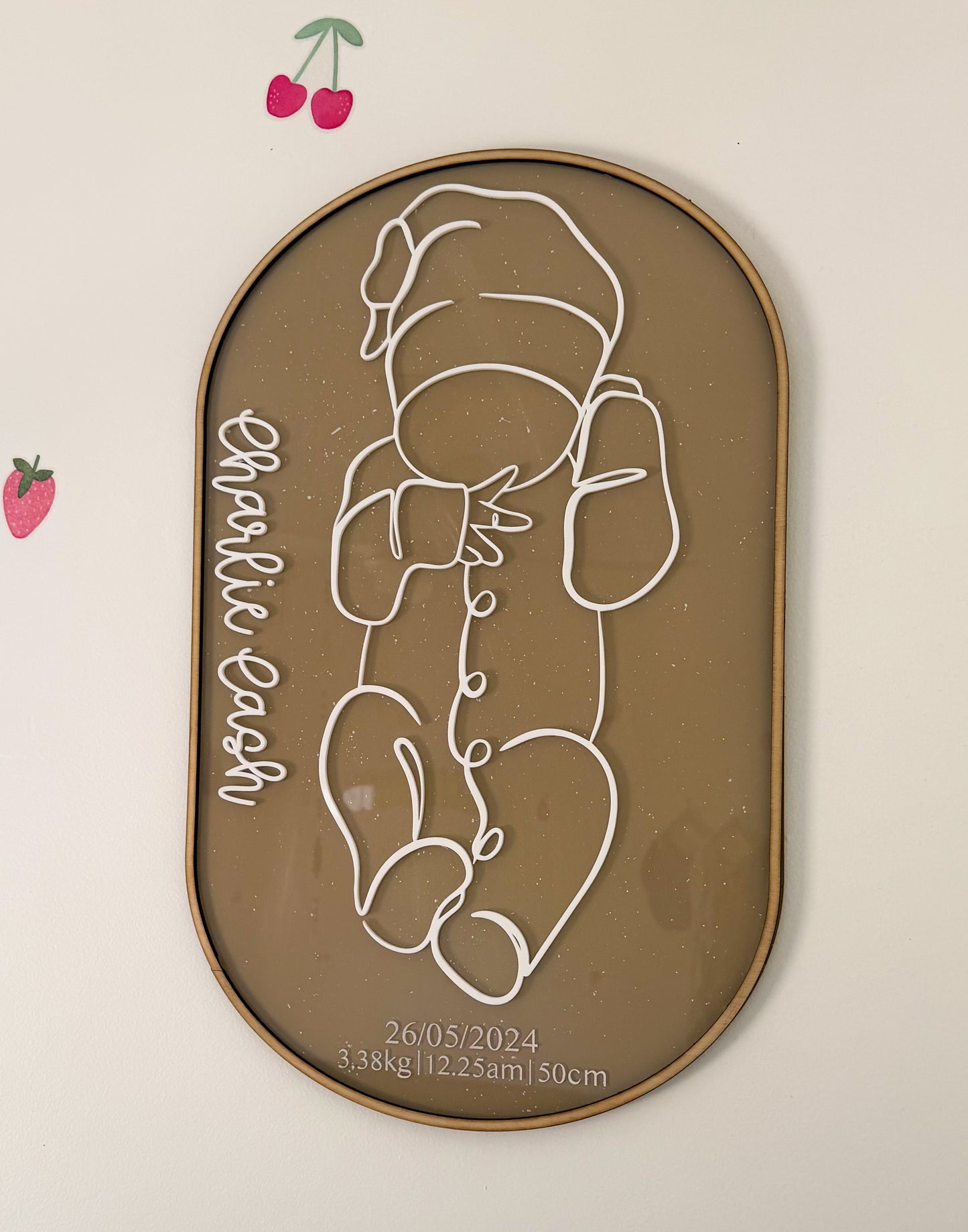 1:1 Scale 3D line art birth plaque (TIMBER BASE)