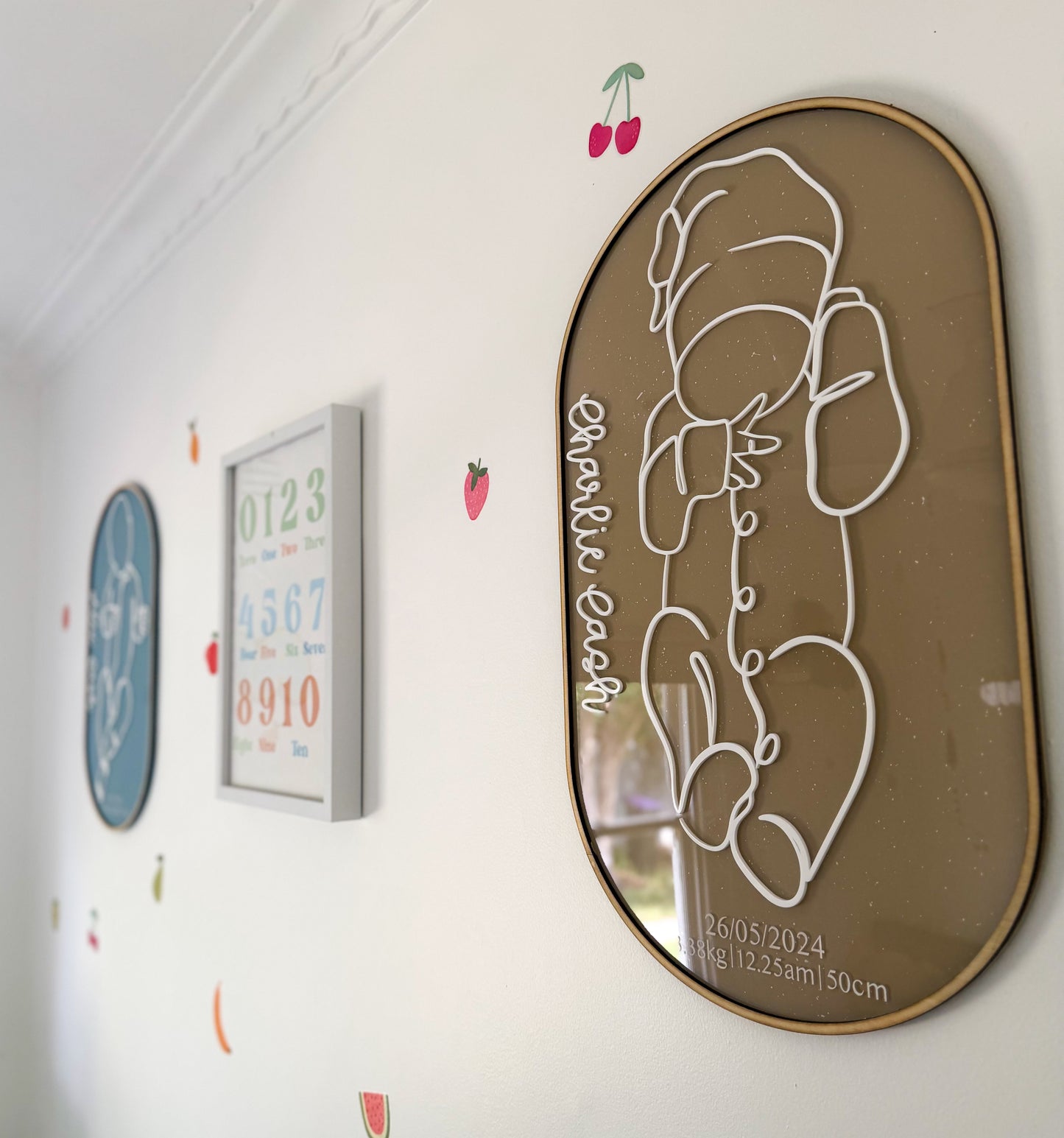 1:1 Scale 3D line art birth plaque (TIMBER BASE)