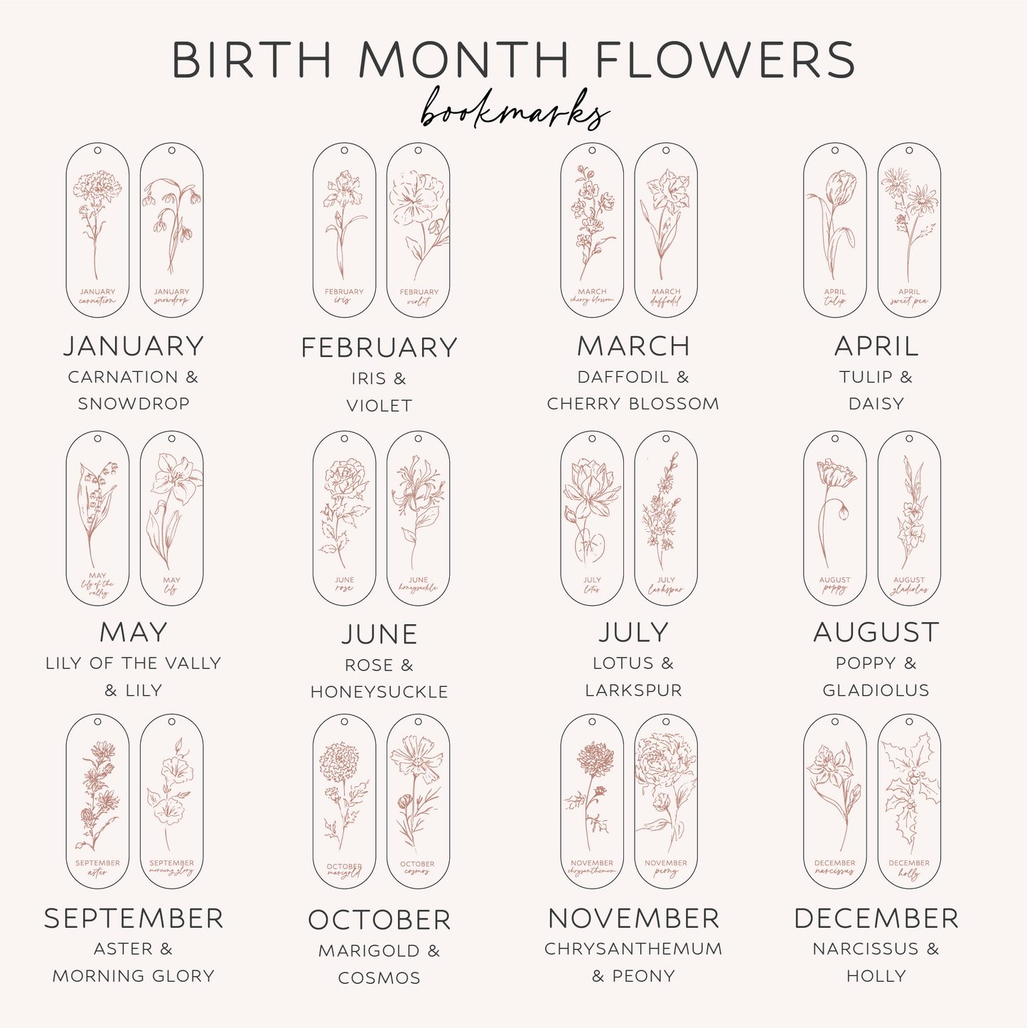 Timber birth flower bookmark